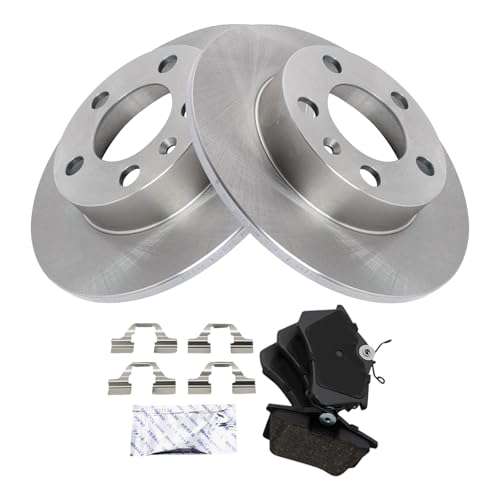 Image of TRQ Rear Brake Pad and Rotor Set Ceramic Solid Rotors Compatible with 2000-2006 Audi TT 1999-2008 Volkswagen Beetle 1999-2006 Golf 1999-2005 Jetta