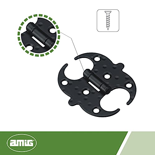 Amig - Schmetterling Scharnier im Schmiede Stil | Gepunktet für rustikale Türen | Für Schränke und Tore | Inklusive Schrauben, Schwarz, 100 x 95 x 1,5 mm, Stahl