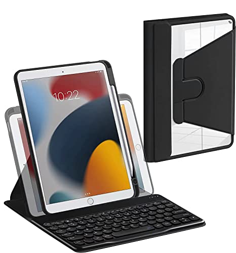 横置き 縦置き iPad 10.2キーボードケース iPad 第9 8 7 世代 10.2インチ iPad 9 8 7ケース 分離式 Bluetoothキーボード 軽量 可愛い 背面透明 クリア カバー カラーキーボード 360度回転 ペンホルダー 付き