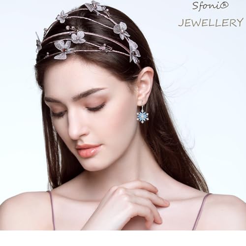 Christmas Snowflake Earrings, Silver Sparkling CZ Crystal Dangle Drop Earrings 18K White Gold Rhinestone Xmas Earring Jewellery Gift for Women Mum Daughter Sister with Gift Card & Box, Blue Stone - Image 2