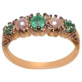 LBG 9ct Rose Gold Ladies Emerald & Pearl Eternity Ring