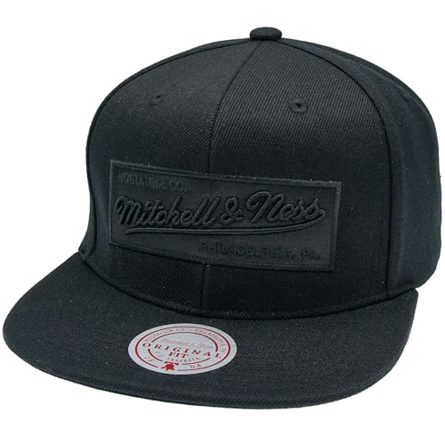 Mitchell & Ness 2 Tone Box Logo - Flat Visor Snapback Basecap, Black-Black