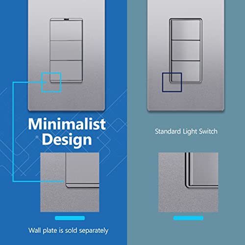 Image of LIDER Minimalist Design Lighted Triple Switch, Combination Frameless Decorator Switch with Locator Light, Ground Terminal, Single Pole, 15A 120-277V, UL Listed, Thermoplastic, Matte Silver, 1-Pack