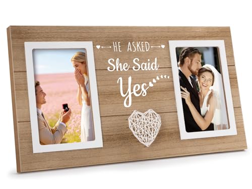 Engagement Gifts for Couples Picture Frame He Asked She Said Yes Gifts