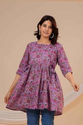 Image of THE Moon Star Women's Cotton Floral Printed Anarkali Maternity Feeding Kurti | Breastfeeding Dress for Mothers | Zipper Feeding Kurti, Nursing Kurti, Comfortable and Trendy Maternity Wear