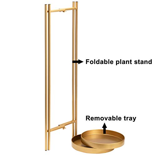 Doeworks 2 Tier Metal Tall Plant Stand With Two Removable Trays, Foldable Plant Holder For Living Room, Indoor Outdoor Use, Gold Color #TOP2