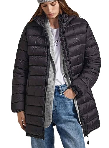 Pepe Jeans Chaqueta larga acolchada Maddie para mujer, negro (negro), M