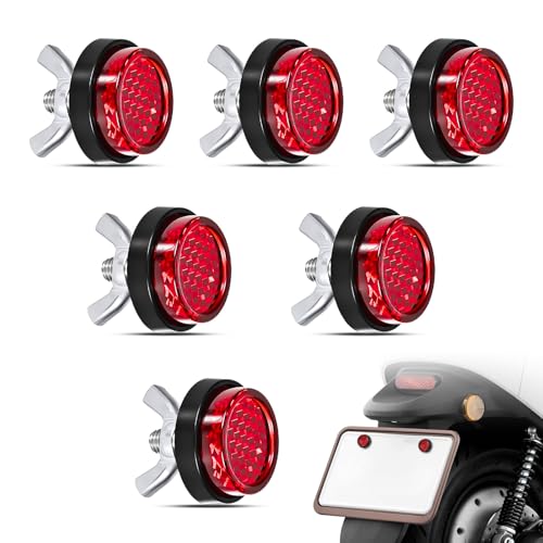 RITDVNI Red Reflector Motorcycle License Plate Brackets Bolts and Nuts 6PCS Warning Reflective Screws Bright License Plate Bolts Round M5 Tag Screws