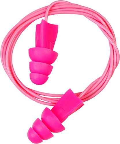 TASCO Tri-Grip 9010 Pre-Molded Reusable Earplugs, Corded in Bags, Pink, Spherically Curved Flange NRR 27, Pack of 10