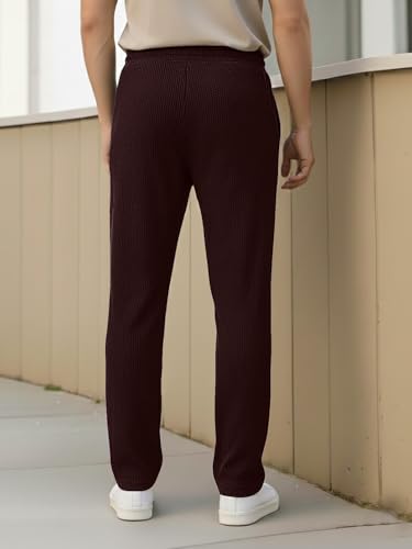 Image of Pinkmint Men's Poly Lycra Ribbed Relaxed Fit Stretchable & Comfortable Trouser | Flexible Elastic Waist with Drawstring Lower for Man