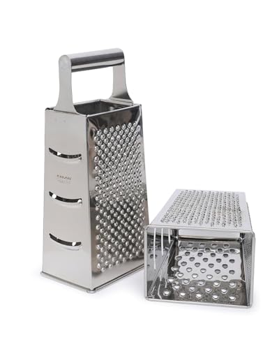 Image of KMW Box Grater 4 Sides Stainless Steel with Pipe Handle I Best for Parmesan Cheese, Vegetables, Ginger I 23 CM (Pack of 1)