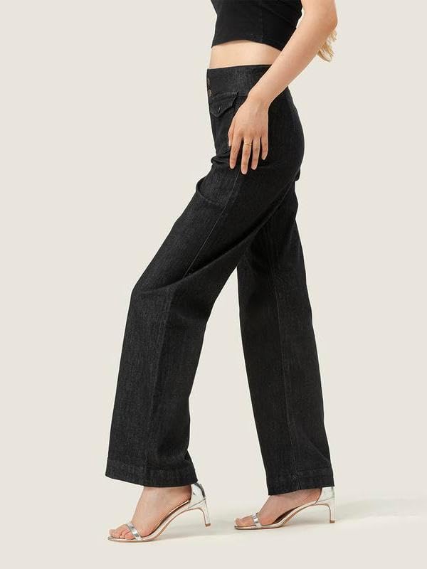 Women's Loose Fit Low Rise Jeans - 90s Baggy Denim Pants with Flap Pockets & Button Fly3