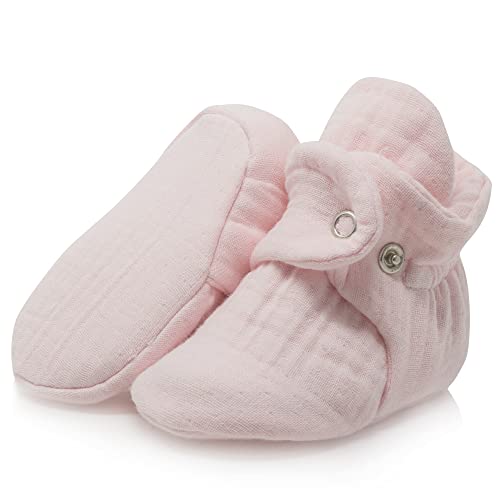 Babyschuhe aus Bio-Baumwolle, rutschfest, weiche Sohle, bleibt auf Babyschuhen, Hauspantoffeln für Baby Jungen Mädchen Kleinkinder, Pink M, 0-6 Monate Cover