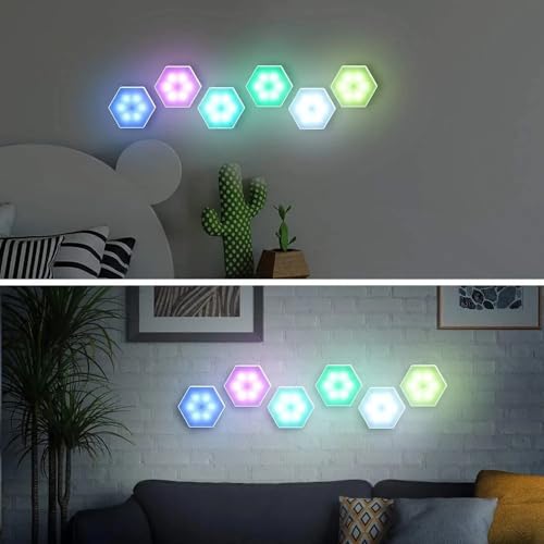 Kit 6 Luminaria Hexagonal de Parede LED Colmeia c/Controle Remoto & Função Touch RGB Colorido Alimen