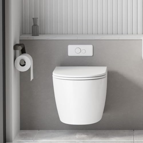 Inodoro empotrado en pared Garvee con tapa ultra delgada, fácil de limpiar, inodoro suspendido de cerámica, duradero y ahorrador de espacio miniatura 1