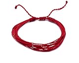 Solid Color Multi Strand String Waterproof Adjustable Pull Tie Bracelet - Womens Fashion Handmade Jewelry Boho Accessories (Red)