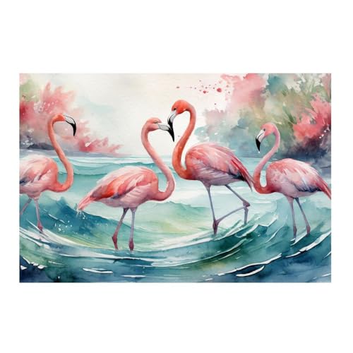 Poster flamants roses aquarelle 50x50cm impression haute definition