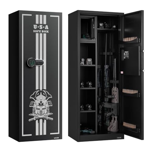 VEVOR Armario para Armas Largas con Cerradura con Contraseña, Caja Fuerte para Rifles con 3 Compartimentos para Munición y 2 Estantes Ajustables, Armeros de Caza para Pistolas, 536 x 386 x 1430 mm