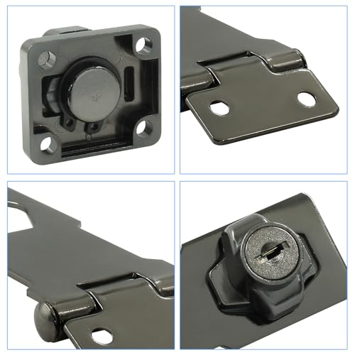 Image of Bivethoi 2Pcs Keyed Hasp Locks 3 Inch Twist Knob Keyed Locking Hasp, Stainless Steel Hasp Latches Keyed Different for Small Doors, Cabinets (Black)