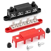 250A 12V Sammelschiene 4 x M8 (5/16) Klemmenbolzen DC- Sammelschienen Verteilerblock mit Abdeckung, Negativ & positiv Hochleistungsmodul BusBar Box für Auto、Boot、Solarsystem (M8)
