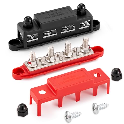 250A 12V Sammelschiene 4 x M8 (5/16) Klemmenbolzen DC- Sammelschienen Verteilerblock mit Abdeckung Negativ & positiv Hochleistungsmodul BusBar Box für AutoBootSolarsystem (M8)