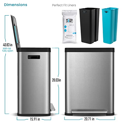 Home Zone Living 19 Gallon Kitchen Trash Can with Dual Compartments for Recycling, CleanAura Odor Control, Stainless Steel, Silver, 70 Liters Total, Gen 1