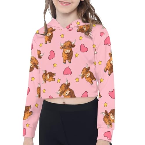 Girls Crop Tops Hoodies Cute Cartoon Graphic Cropped Hooded Sweatshirt Fall Fashion Clothes 5-14 Y3