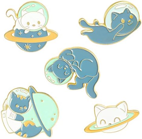 Cute Animal Enamel Brooch Pins Cartoon Space Cat Pin Set Cat Shaped Planet Astronaut Cat Lapel Pins Accessory for Backpacks Badges Hats Bags for Women Girls Kids