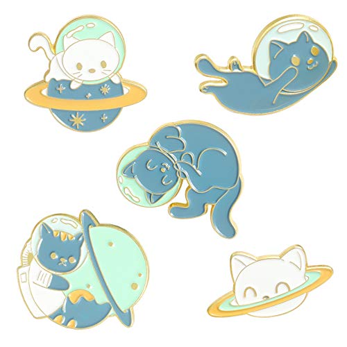 Cute Animal Enamel Brooch Pins Cartoon Space Cat Pin Set Cat Shaped Planet Astronaut Cat Lapel Pins Accessory For Backpacks Badges Hats Bags For Women Girls Kids #TOP1