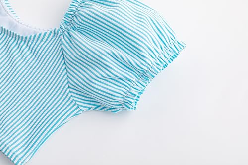 Image of LIZENS Two-Pieces Girls Swimsuit Puff Sleeve Beach Bathing Suit Stripe Bikini Sets