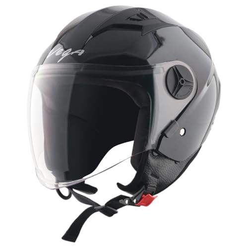 Image of Vega VO-05 Clark ISI Certified Open Face Motorcycle Helmet with High-Impact ABS Shell, Scratch-Resistant Visor, Comfortable Breathable Inner Padding & Secure Strap - Black - M