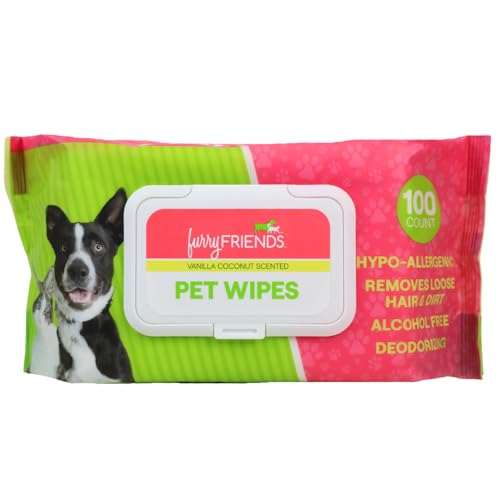 FurryFriends Pet Wipes | Vanilla Coconut Scented | Hypo-allergenic | Alcohol Free| Deodorizing | Removes Loose Hair & Dirt | Incredibly Clean | 100 ct. 1 Pack — view 2
