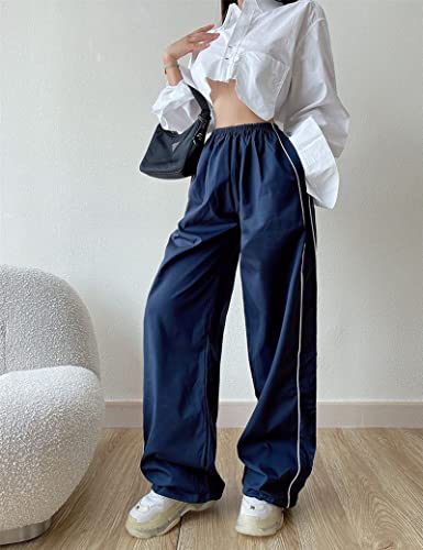 Women's Joggers Pants Pockets Running High Waisted Sweatpants For Women Wide Leg Lounge Cargo Workout Jogging (Navy Blue, S) #TOP2