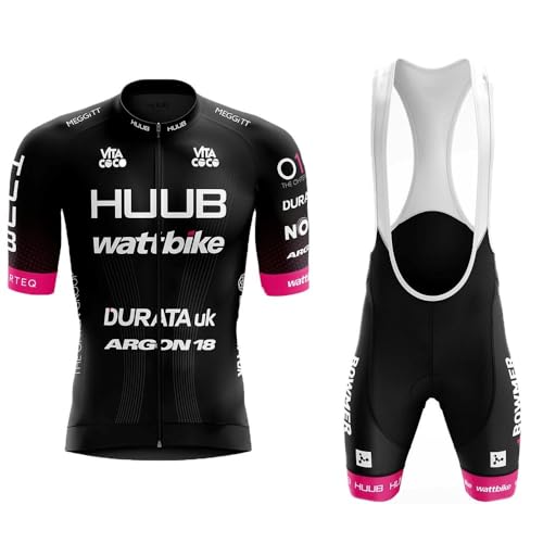LIFE ESSENTIALS Hombres Jersey Motivo Rosa y Negro + Pantalones Cortos Mangas Cortas de Ciclismo Ropa Maillot Transpirable para Deportes al Aire Libre Bicicleta (L)
