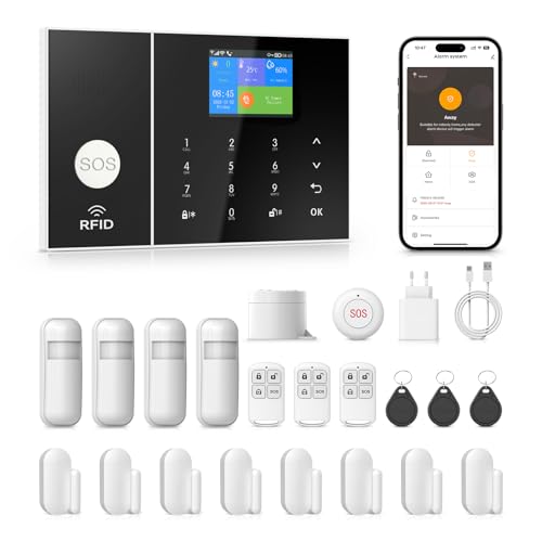 PGST Sistema de Alarma para casa,Kit inalámbrico, WiFi, 4G gsm, Admite Alarma de conexión SMS/App Push, 100 Zonas, aplicación Smart Life (Tuya),Compatible con Google Home y Alexa