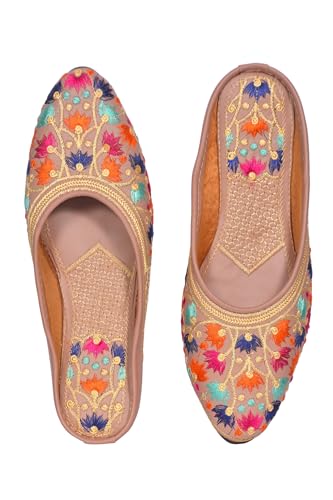 Image of Women's Hand Embroidered Ethnic Juttis | Multicolour Floral Design | Traditional Slip-On Flats