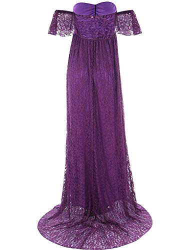 Image of Maternity Photography Props Floral Lace Dress Fancy Pregnancy Gown for Baby Shower Photo Shoot