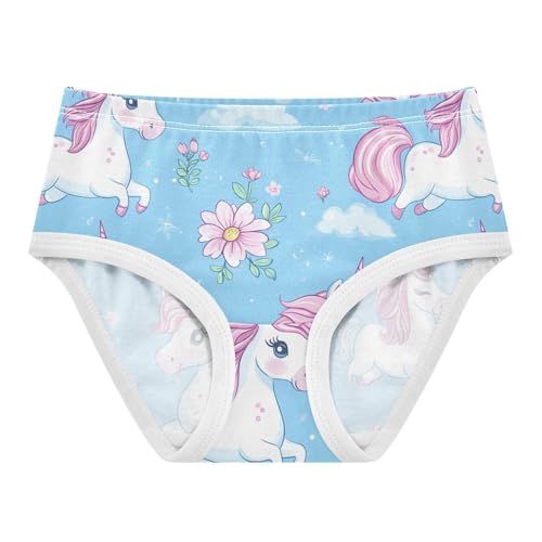 Wusikd Cute Unicorns Girls' Underwear Cotton Flowers Blue Girls Briefs Soft Toddler Underwear 2T