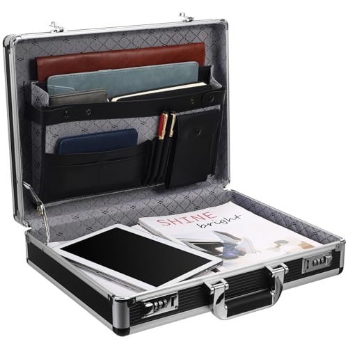 Image of ERINGOGO Aluminum Briefcase - 17in Attache Laptop Case Padded with Password Lock Hard Sided Aluminum Storage Box Lockable Storage Toolbox Tool Storage Case Tool Carrying Case