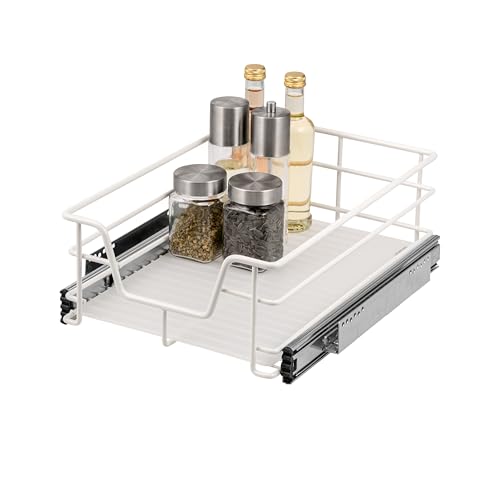 bremermann Teleskopschublade 40 cm mit Einlegeboden, Küchenschublade zum Nachrüsten, Vollauszug mit Teleskop-Schienen, Schrankauszug ideal für Küche, Bad & Schlafzimmer, aus Metall, weß