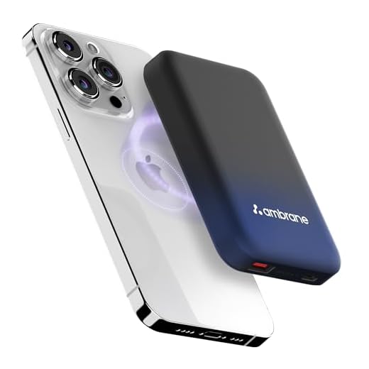 Ambrane MagSafe Wireless 10000mAh Fast Charging Power Bank, Strong Magnet, 22.5W Output for iPhone 12 & Above, Android & Other Qi Enabled Devices + Magnetic Ring (Aerosync Snap, Blue)