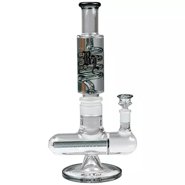 Inline Slit Black Leaf - Bong gel enfriador con espiral | Pipa de agua para fumar (Grey)