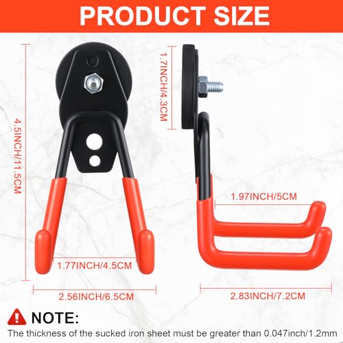 Image of Landhoow 6 Pcs Large Magnetic Hooks Heavy Duty Garage Magnet Hooks Strong Storage Utility Magnetic Hangers with Anti Slip Rubber Coating for Indoor and Outdoor Hanging (Orange)