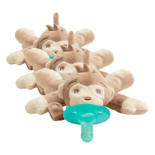 Image of Philips AVENT Soothie Snuggle Pacifier Holder with Detachable Pacifier, 0m+, Monkey, SCF347 /02 (Pack of 3)