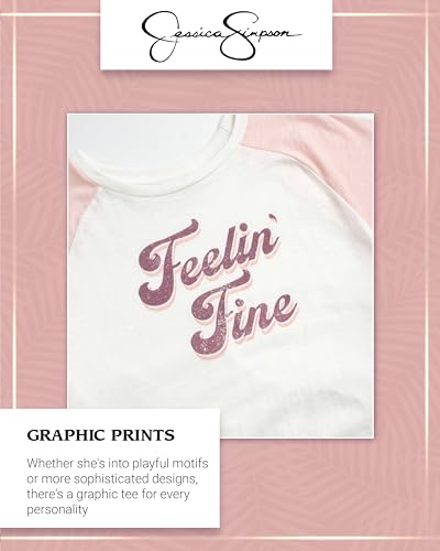 Image of Jessica Simpson Girls' T-Shirt - Short Sleeve Knot Hem Raglan Graphic Tee - Fashion Shirt for Girls (7-16)