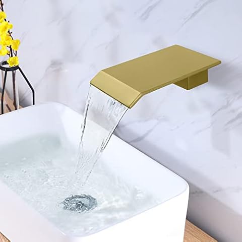 HAMOLER Roman Waterfall Bathtub Spout Bathroom Wall Tub Filler Faucet Sprayer Waterfall Tub Faucet Spout, Brushed Gold Cover