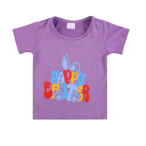 Image of Easter Toddler Girls T-Shirts Bunny Short Sleeve Shirts Kids T Shirts Cotton Girls Summer Tops 3-8Y