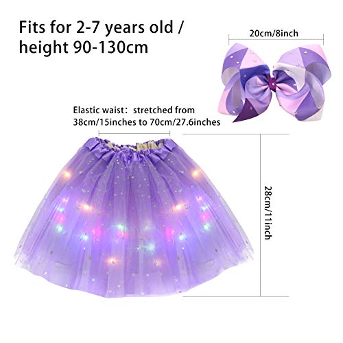 Wastreake Girl Tutu Skirts, Magic Light Princess Led Dancing Tulle Skirts With Hair Bow Purple, Small #TOP4