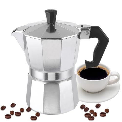 Aluminium Espressokocher 3 Tassen (150 ml) Mokkakanne Espressomaschine für Herdplatte Camping Kaffeekocher alle Herdarten außer Induktion