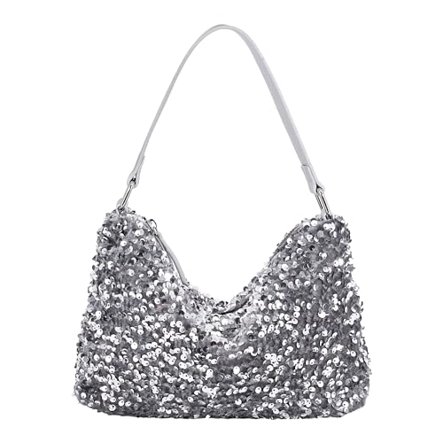 Womens Dazzling Clutch Handbag Purse Delicate Reversible Sequin Drawstring Shoulder Bag Large Capacity Tote Bag